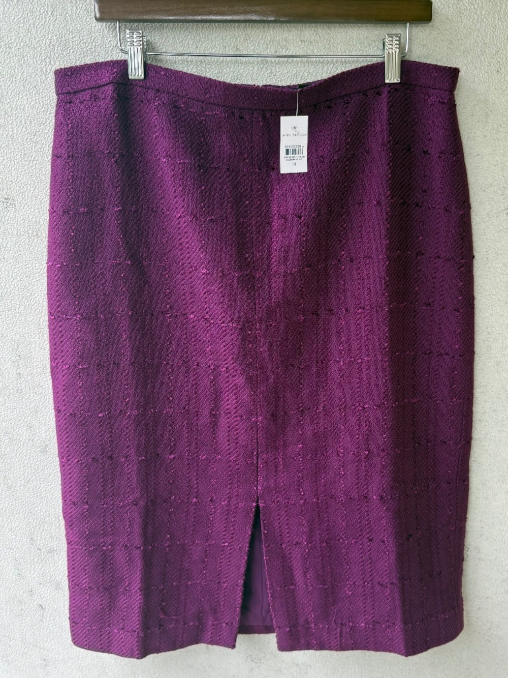 Ann Taylor NWT Purple Textured Plaid Pencil Skirt Size 14